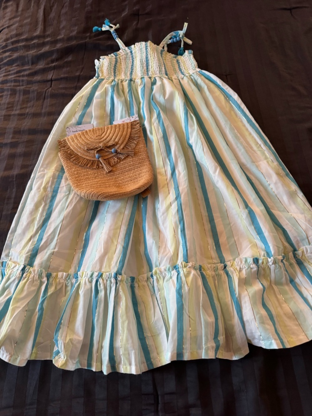 Haute Hippie Blue, White and Light Green Striped Maxi Skirt
